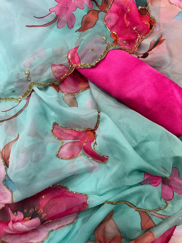 Teal_Katdana_and_Beads_Hand-Embroidered_Saree