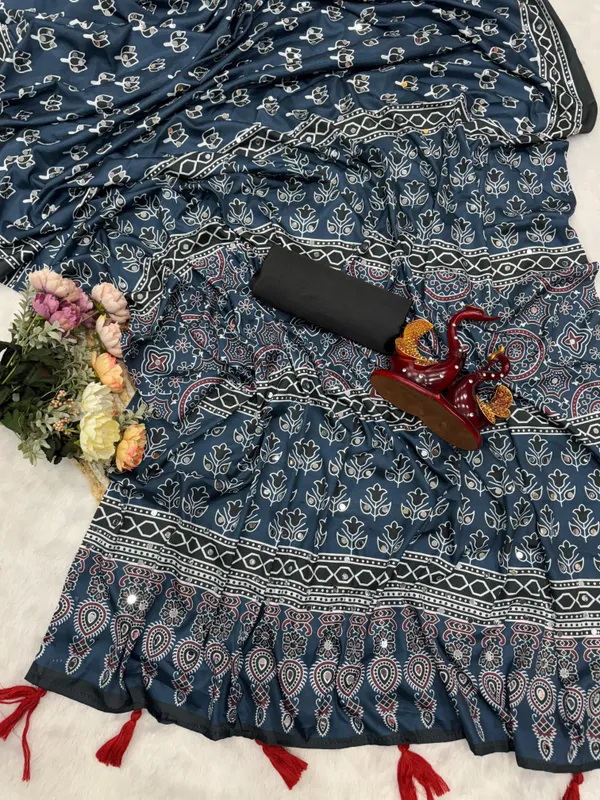 Navy-Blue_Ajarakh_Print_Mirror_Embroidered_Saree