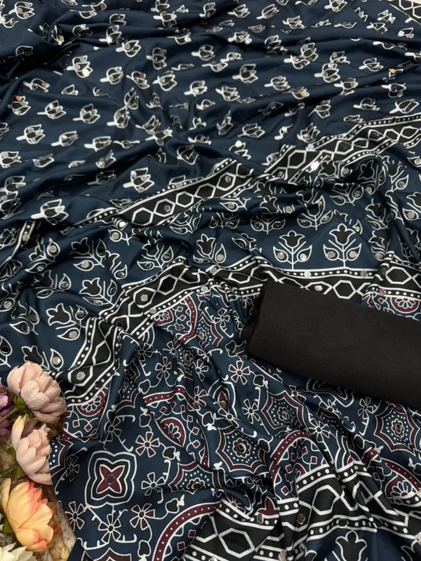 Navy-Blue_Ajarakh_Print_Mirror_Embroidered_Saree