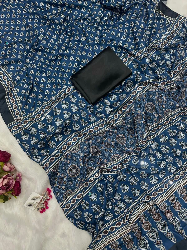 Blue_Ajarakh_Print_Mirror_Work_Saree