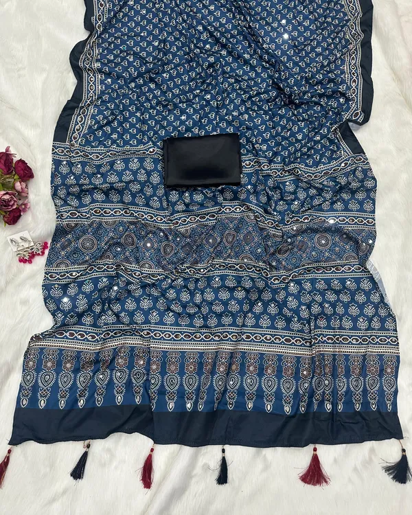Blue_Ajarakh_Print_Mirror_Work_Saree