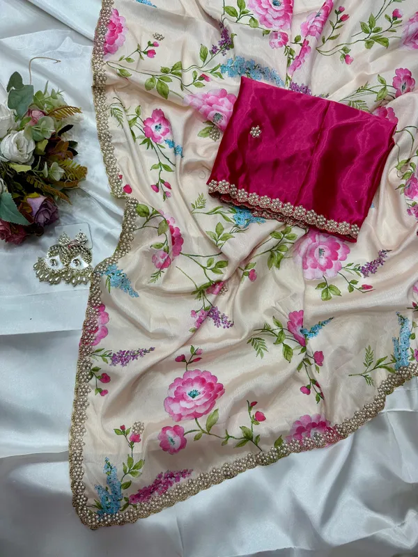 Off-White_Floral_Print_Embroidered_Saree