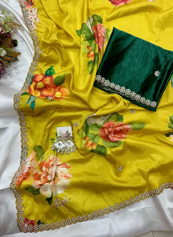 Yellow_Floral_Print_Embroidered_Saree