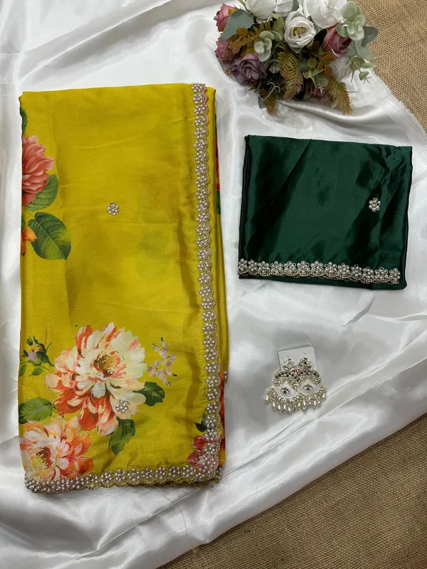 Yellow_Floral_Print_Embroidered_Saree