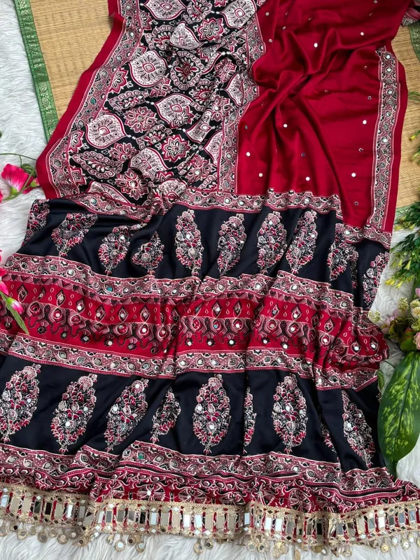 Red_Ajarakh_Print_Mirror_Work_Saree