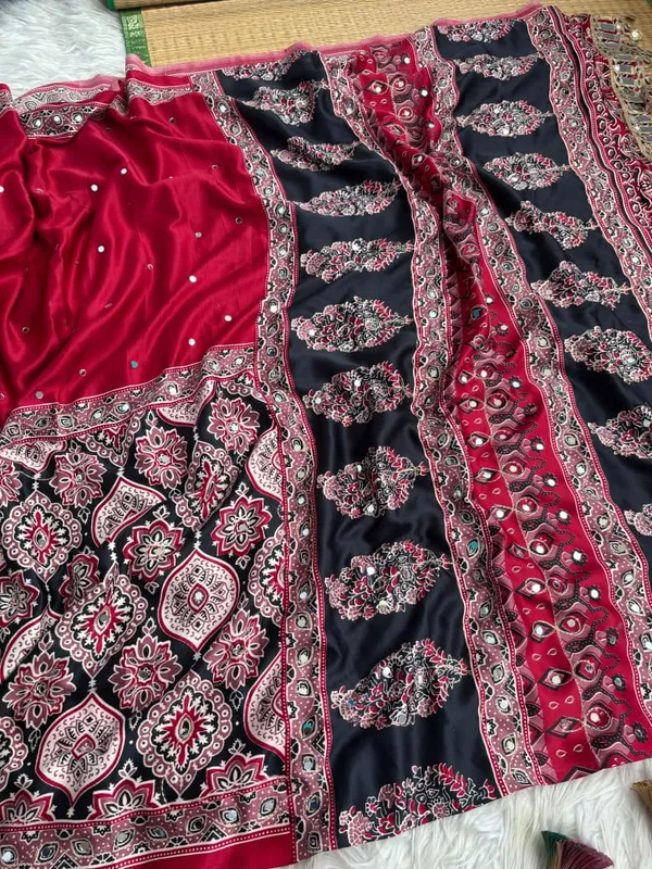 Red_Ajarakh_Print_Mirror_Work_Saree