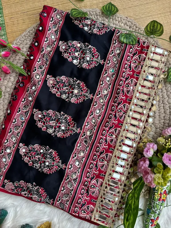 Red_Ajarakh_Print_Mirror_Work_Saree