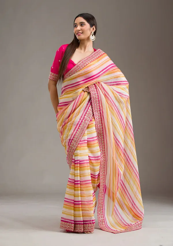 Multicolor_Lehriya_Print_Classic_Embroidered_Saree