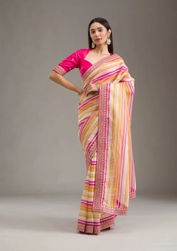 Multicolor_Lehriya_Print_Classic_Embroidered_Saree