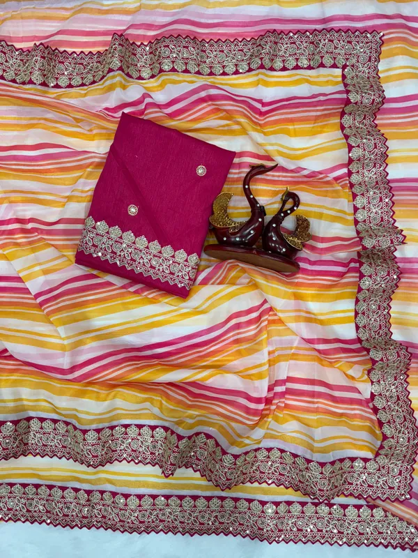 Multicolor_Lehriya_Print_Classic_Embroidered_Saree