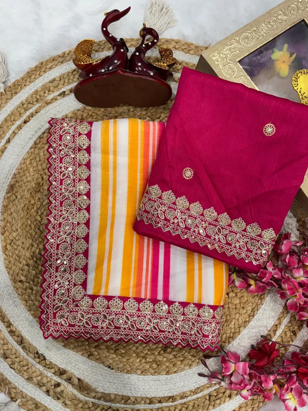 Multicolor_Lehriya_Print_Classic_Embroidered_Saree
