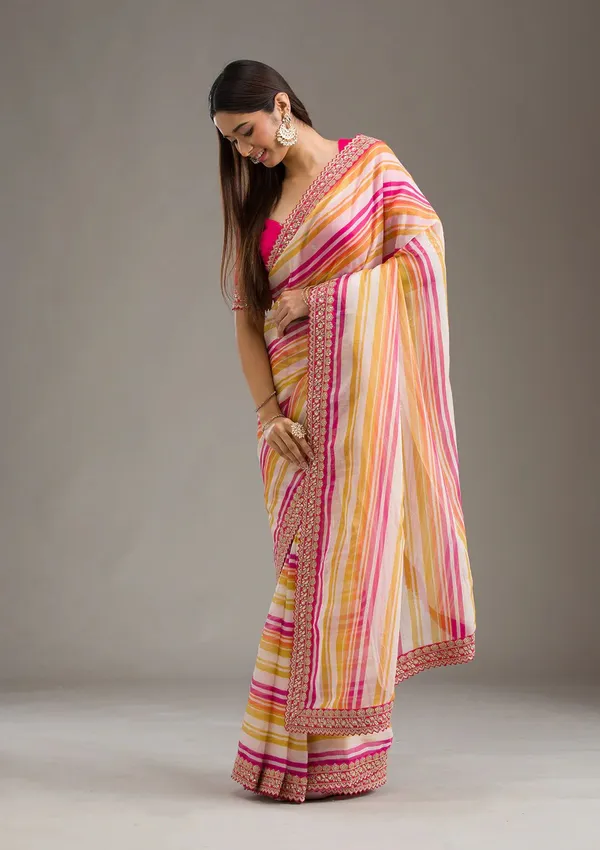 Multicolor_Lehriya_Print_Classic_Embroidered_Saree