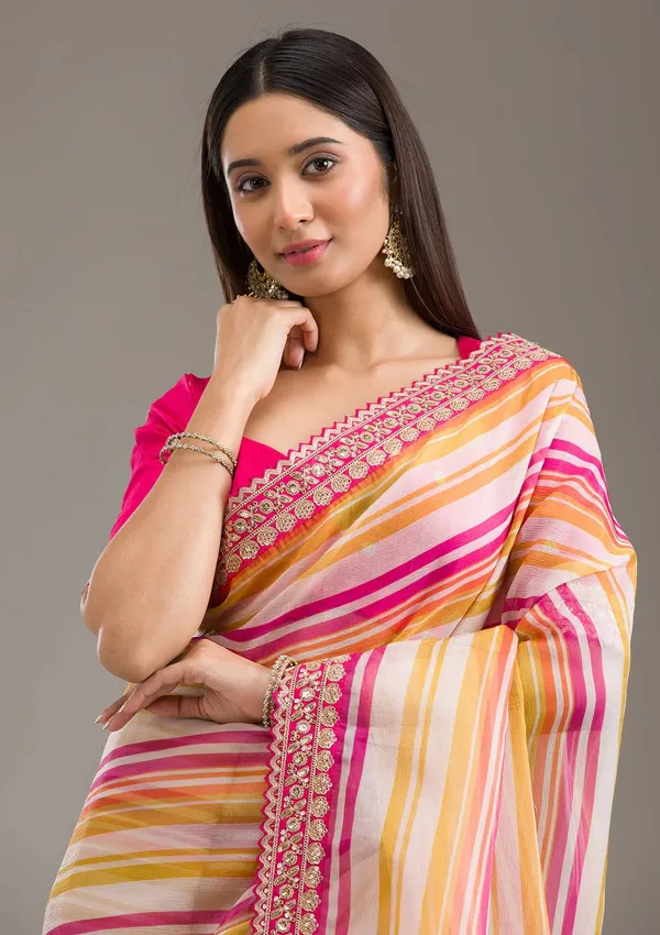 Multicolor_Lehriya_Print_Classic_Embroidered_Saree