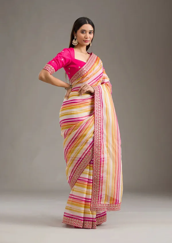 Multicolor_Lehriya_Print_Classic_Embroidered_Saree