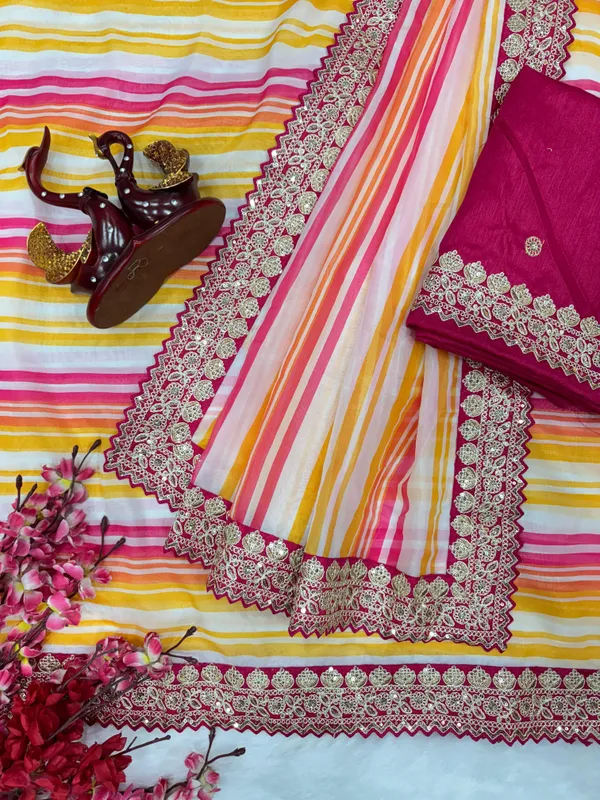 Multicolor_Lehriya_Print_Classic_Embroidered_Saree