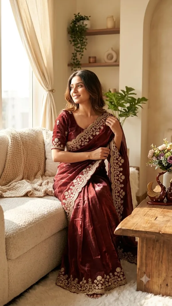 Maroon_Space_Silk_With_Embroidered_Saree