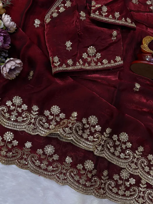 Maroon_Space_Silk_With_Embroidered_Saree