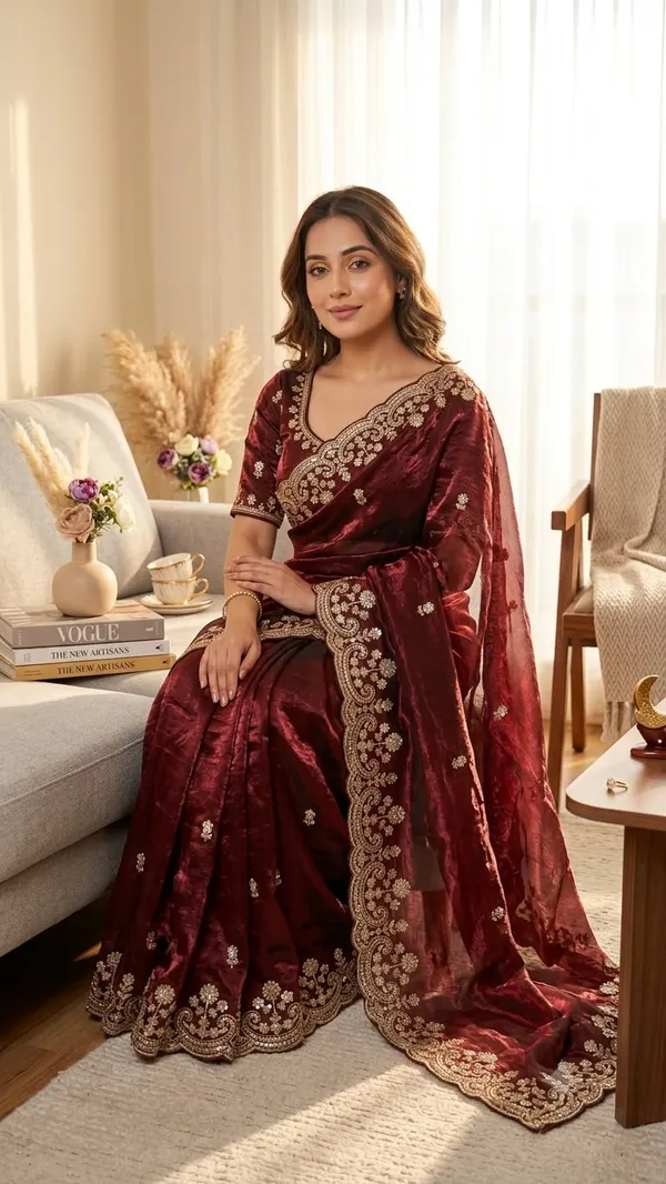 Maroon_Space_Silk_With_Embroidered_Saree