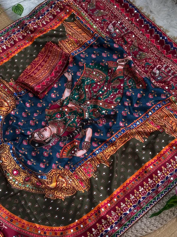 Multicolor_Ajarakh_Print_Mirror_Embroidered_Saree