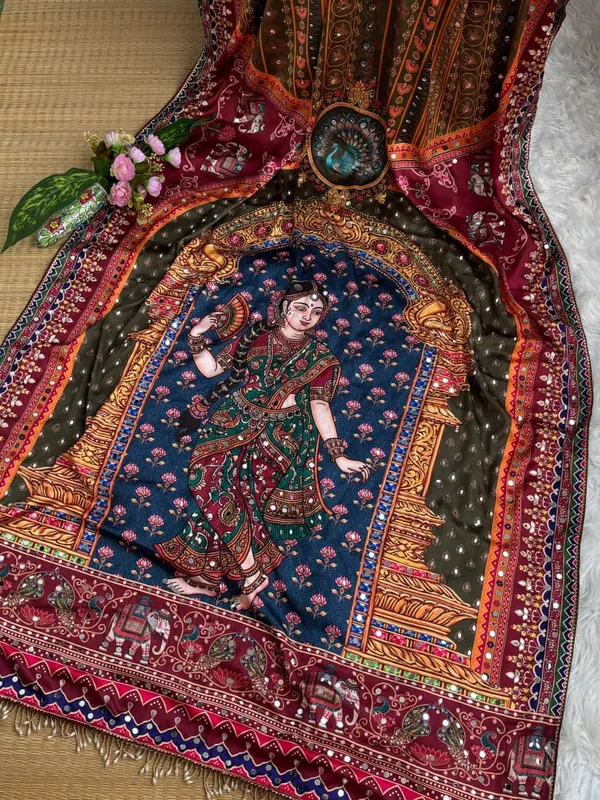 Multicolor_Ajarakh_Print_Mirror_Embroidered_Saree
