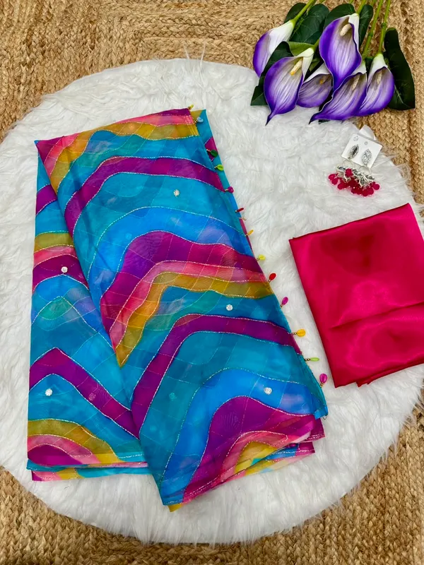 Multicolor_Lehriya_Embroidered_Designer_Saree