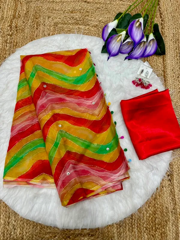 Multicolor_Lehriya_Embroidered_Designer_Saree
