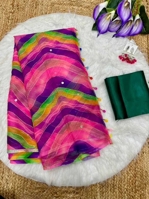 Multicolor_Lehriya_Embroidered_Designer_Saree