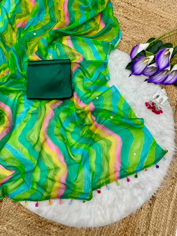 Multicolor_Lehriya_Embroidered_Designer_Saree