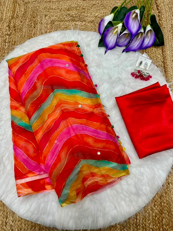 Multicolor_Lehriya_Embroidered_Designer_Saree