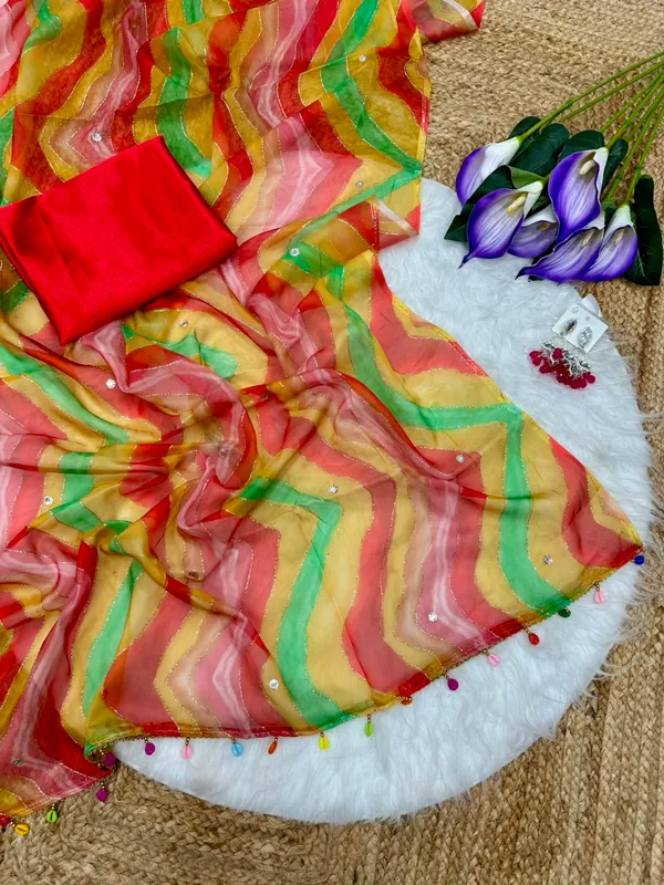 Multicolor_Lehriya_Embroidered_Designer_Saree