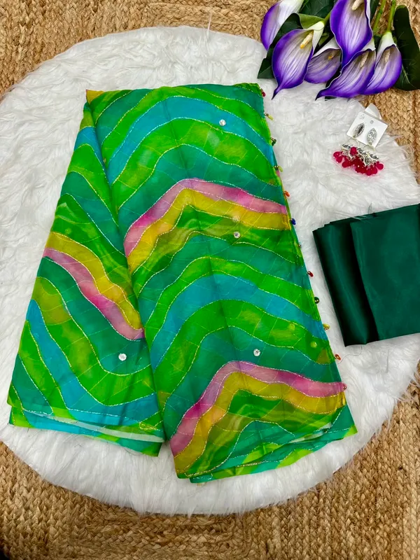 Multicolor_Lehriya_Embroidered_Designer_Saree