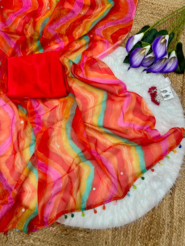 Multicolor_Lehriya_Embroidered_Designer_Saree