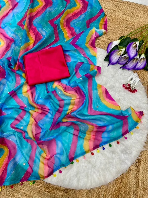 Multicolor_Lehriya_Embroidered_Designer_Saree