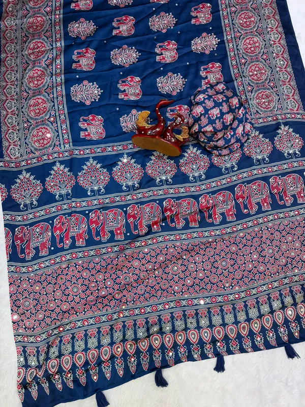 Blue_Ajarakh_Print_Mirror_Work_Saree