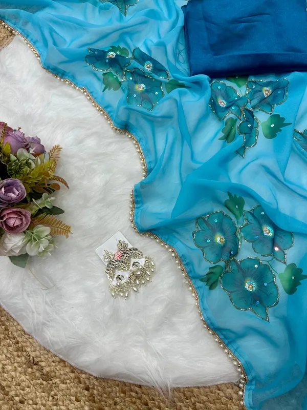 Blue_Katdana_and_Beads_Hand-Embroidered_Saree