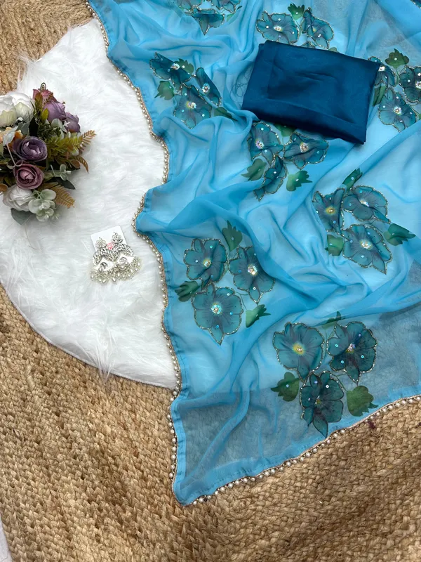 Blue_Katdana_and_Beads_Hand-Embroidered_Saree