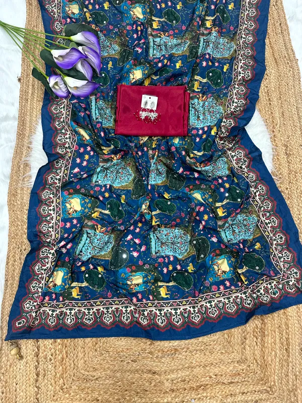 Navy_Blue_Pichwai_Print_Hand_Embroidered_Saree