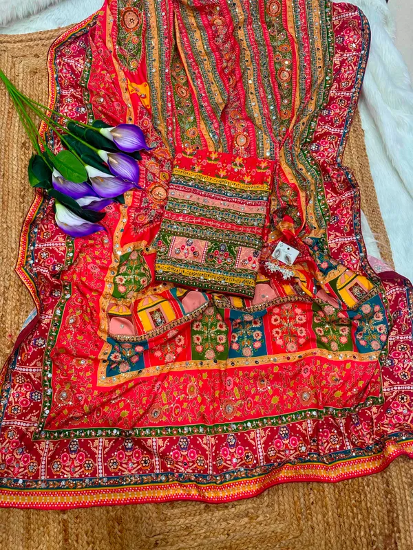 Orange_Ajarakh_Print_Mirror_Embroidered_Saree