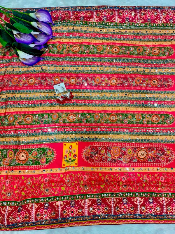 Orange_Ajarakh_Print_Mirror_Embroidered_Saree