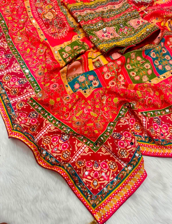 Orange_Ajarakh_Print_Mirror_Embroidered_Saree