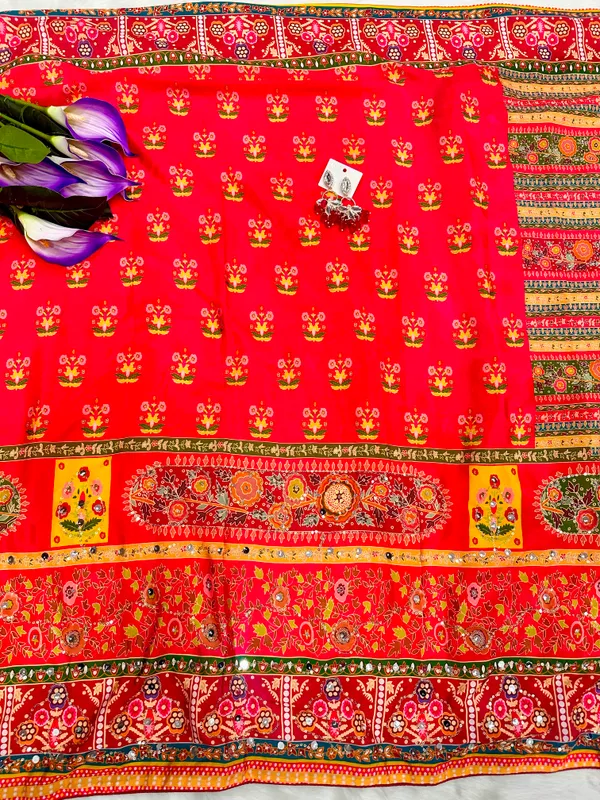 Orange_Ajarakh_Print_Mirror_Embroidered_Saree