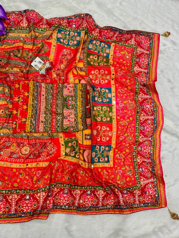 Orange_Ajarakh_Print_Mirror_Embroidered_Saree