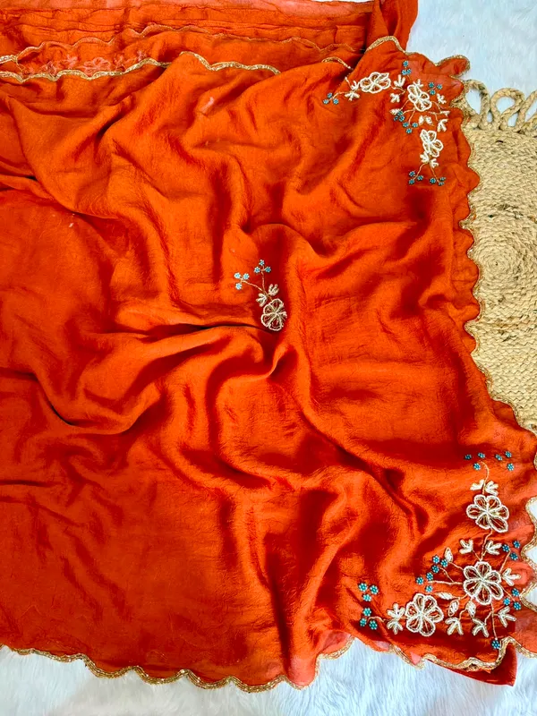 Orange_Chocolate_Silk_Handwork_Saree