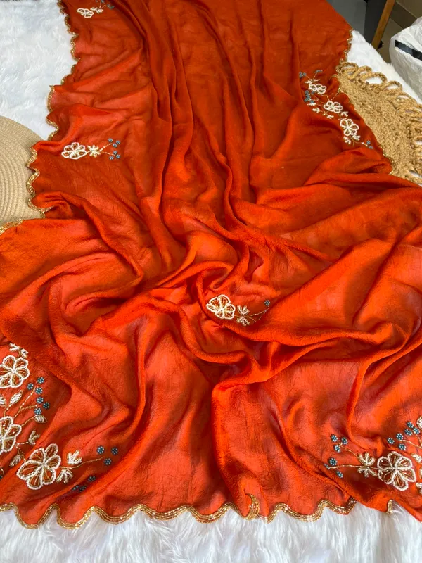 Orange_Chocolate_Silk_Handwork_Saree