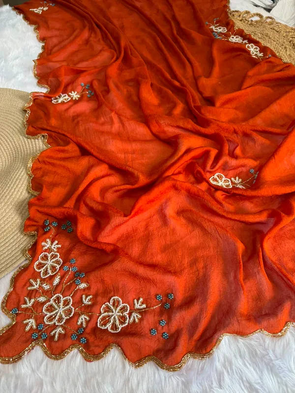 Orange_Chocolate_Silk_Handwork_Saree