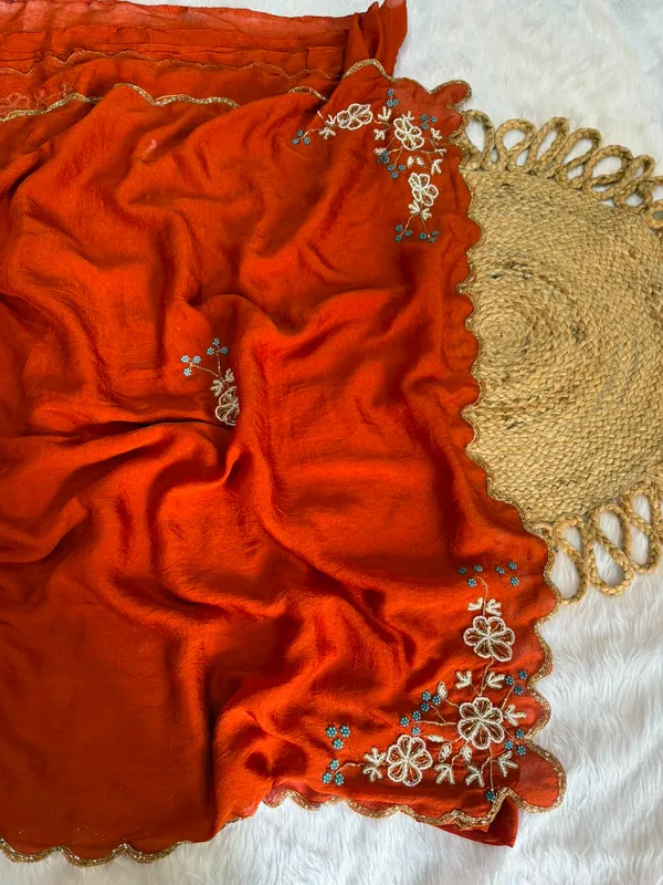 Orange_Chocolate_Silk_Handwork_Saree