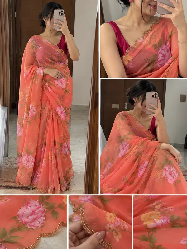 Orange_Floral_Embroidered_Saree