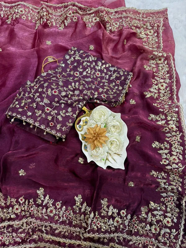 Wine_Dual_Tone_Space_Silk_Embroidered_Saree