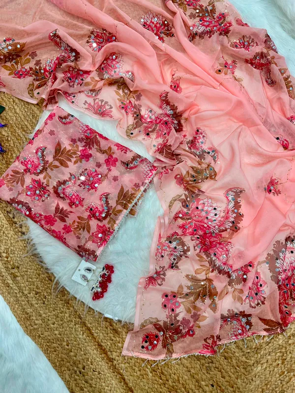 Peach_Mirror_Embroidered_Designer_Saree