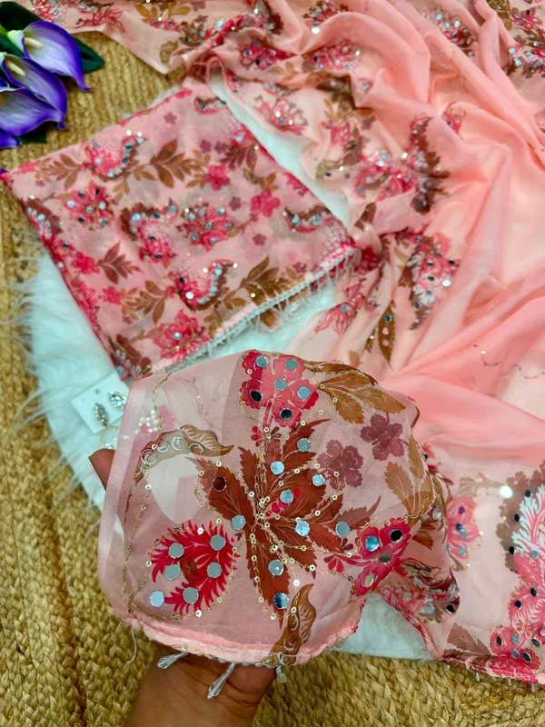 Peach_Mirror_Embroidered_Designer_Saree